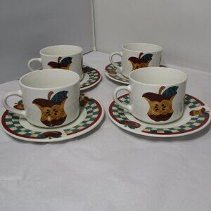 Vintage Tabletops Unlimited Red Apple Coffee Cups Mugs & Saucers set of 4